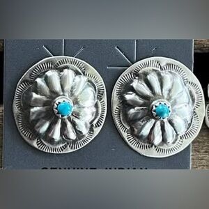 Native American Sterling Silver and Turquoise Concho Earrings